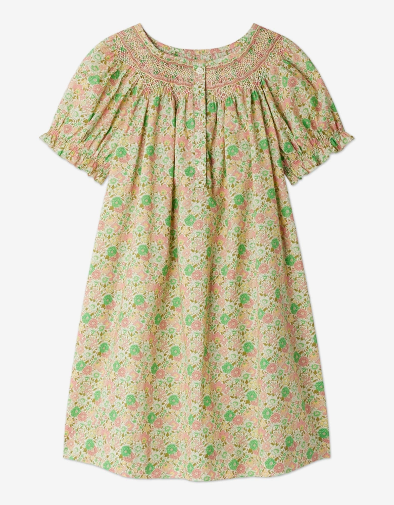 Girls Floral Smocked Jarah Dress in Green