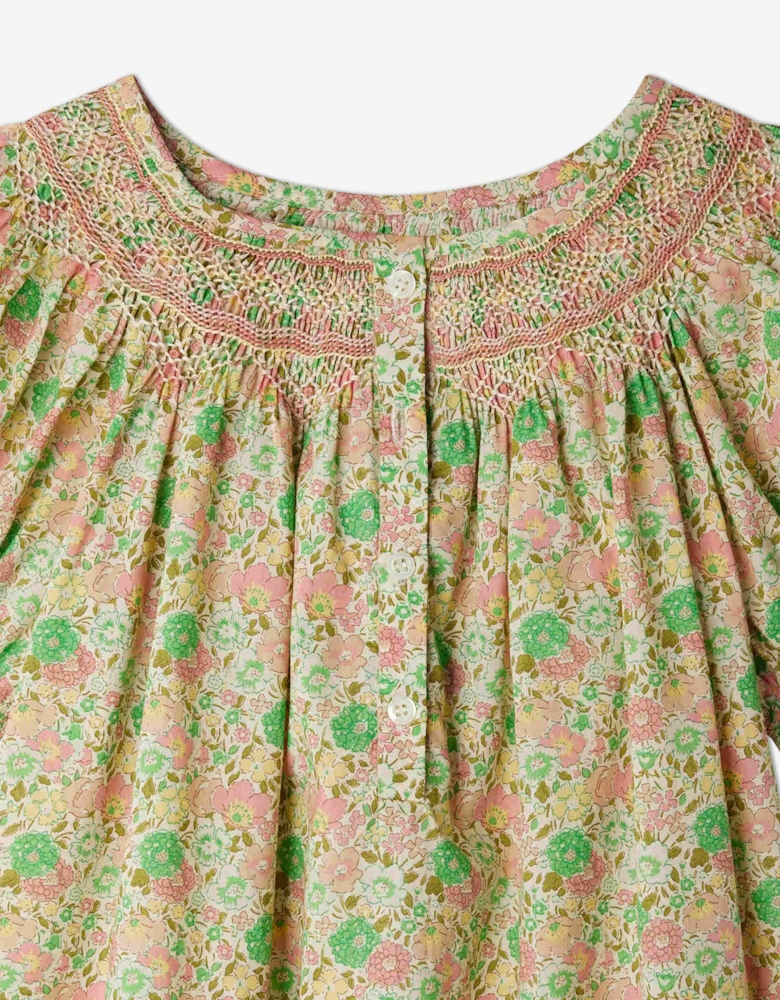 Girls Floral Smocked Jarah Dress in Green
