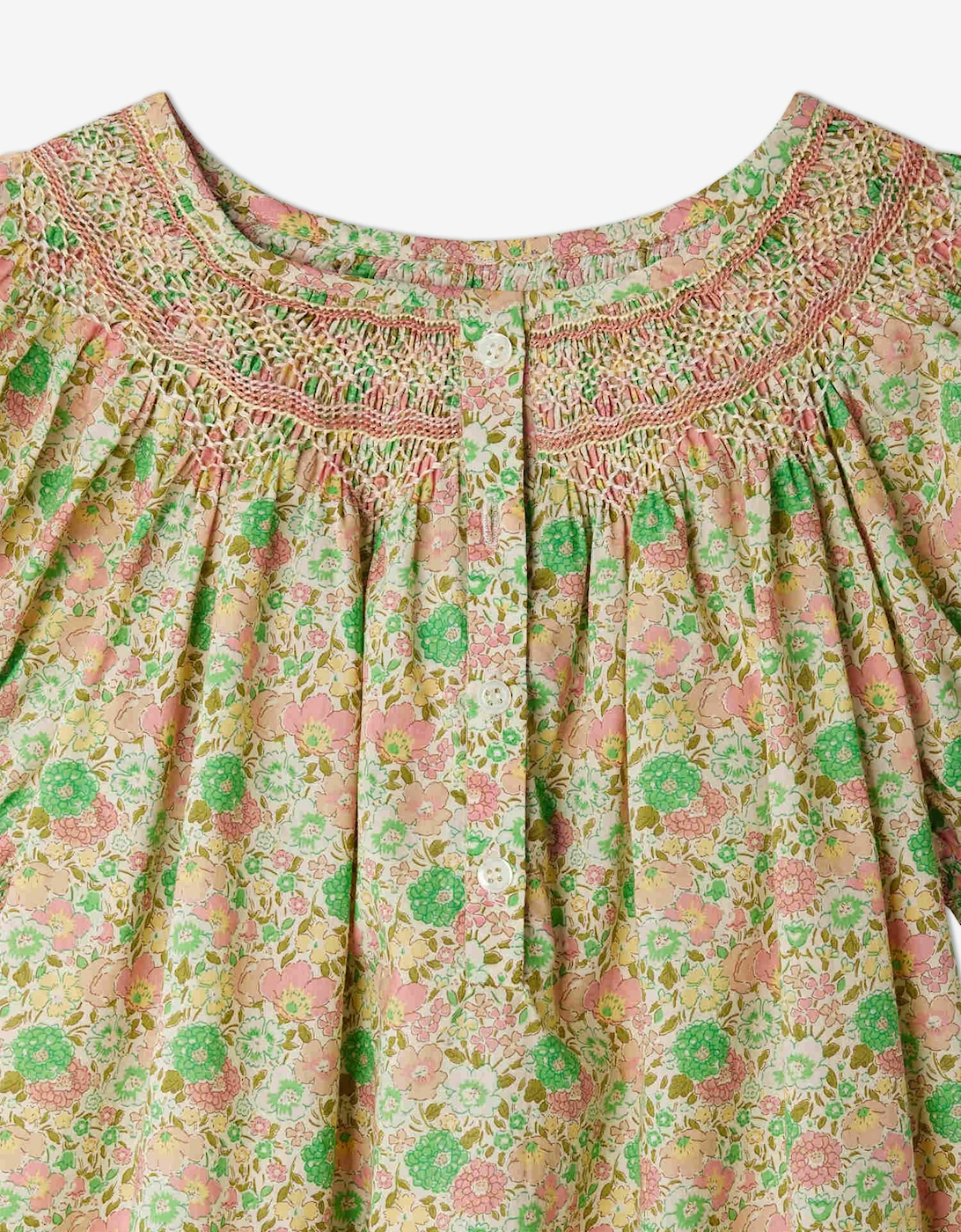 Girls Floral Smocked Jarah Dress in Green