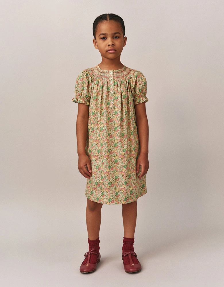 Girls Floral Smocked Jarah Dress in Green