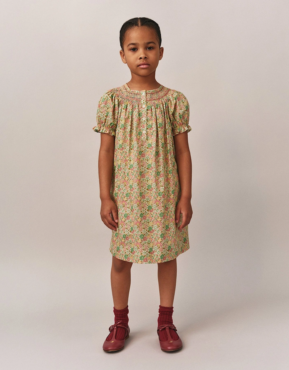 Girls Floral Smocked Jarah Dress in Green