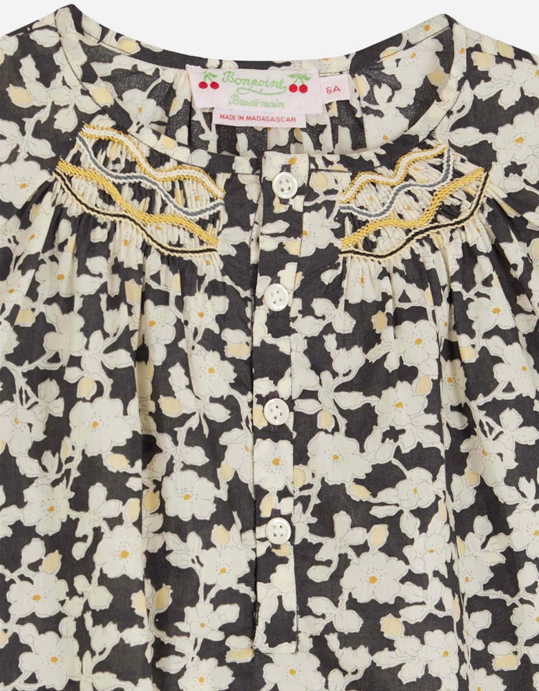 Girls Floral Blouse in Black