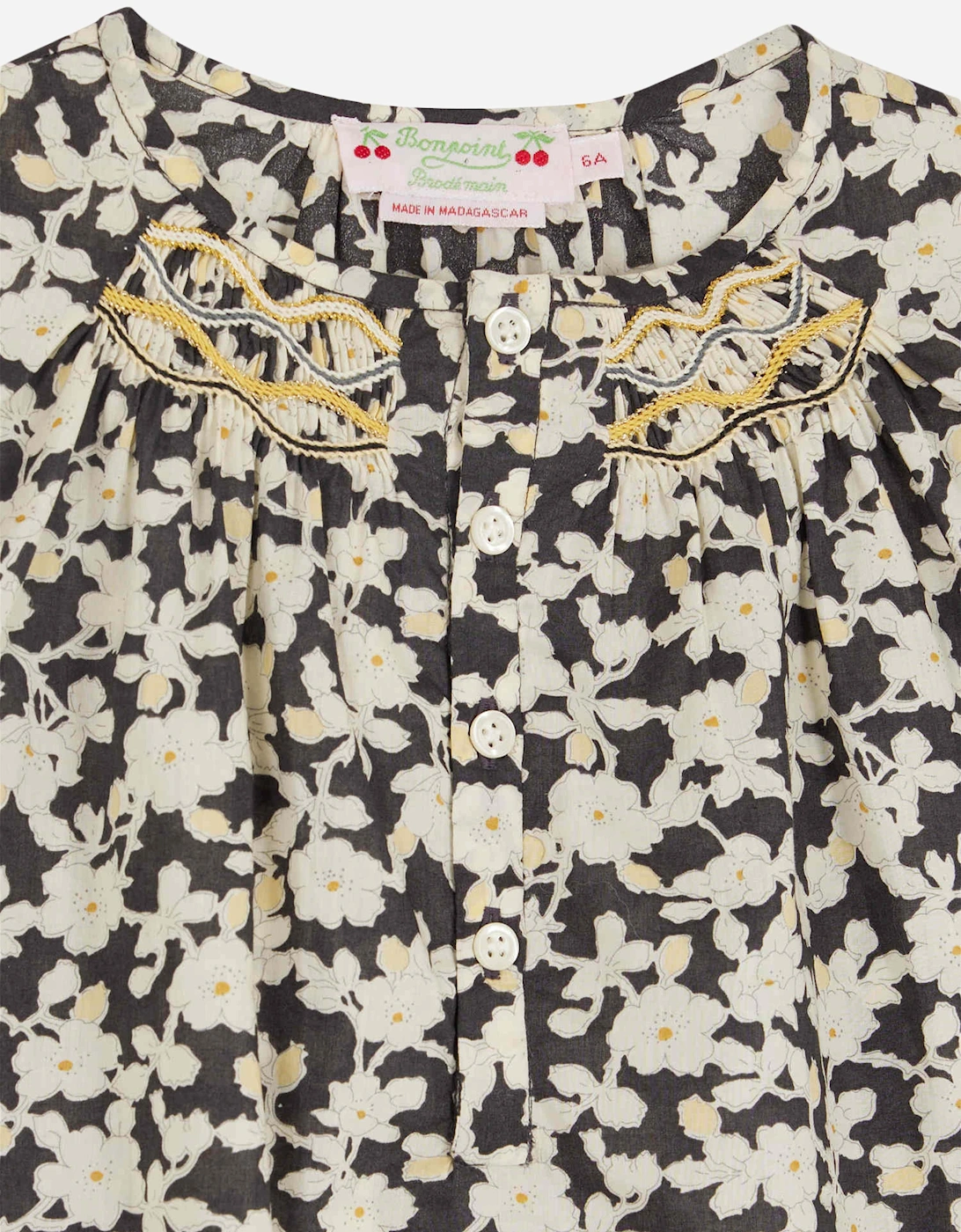 Girls Floral Blouse in Black