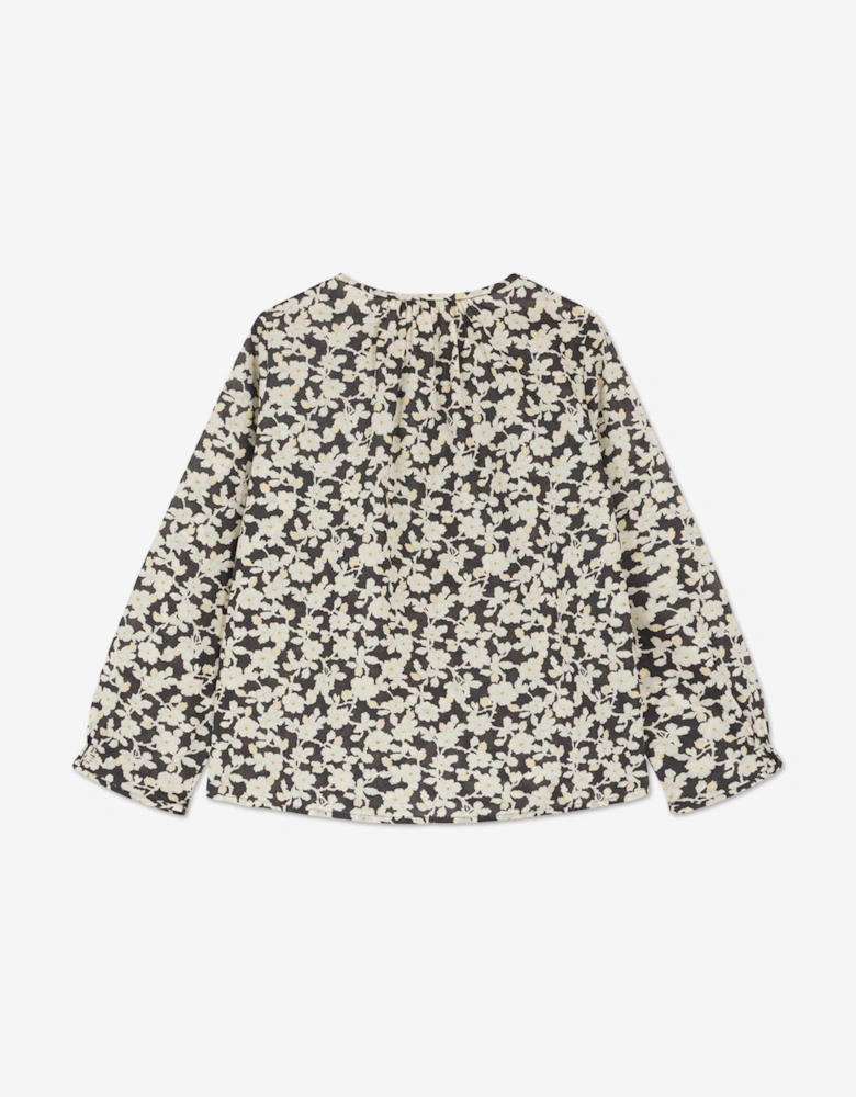 Girls Floral Blouse in Black