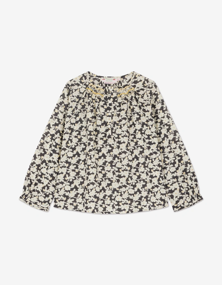 Girls Floral Blouse in Black