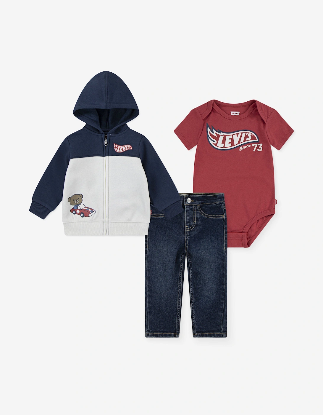 Baby Boys 3 Piece Jeans Set in Navy, 6 of 5