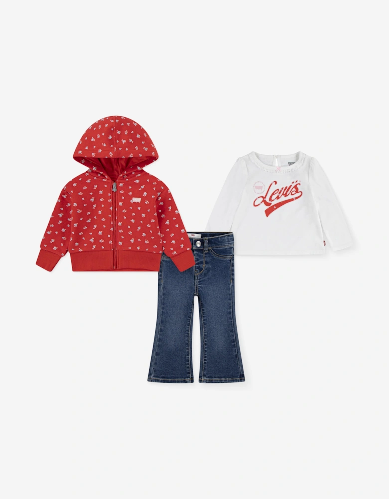Baby Girls 3 Piece Jeans Set in Red