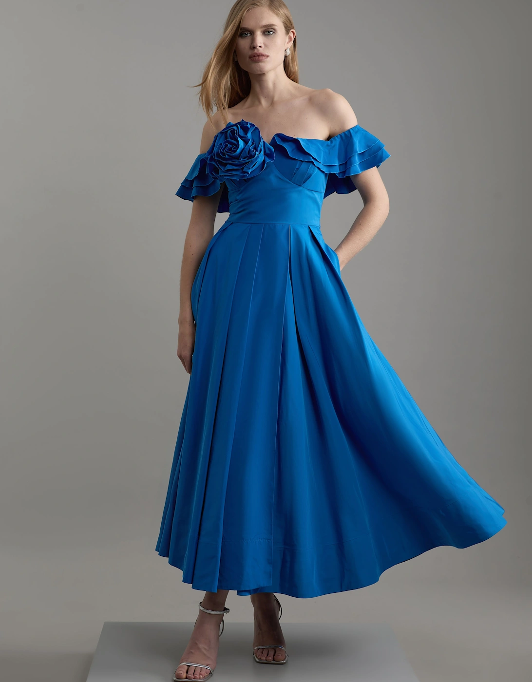 Off The Shoulder Taffeta Ruffle Woven Maxi Dress, 2 of 1