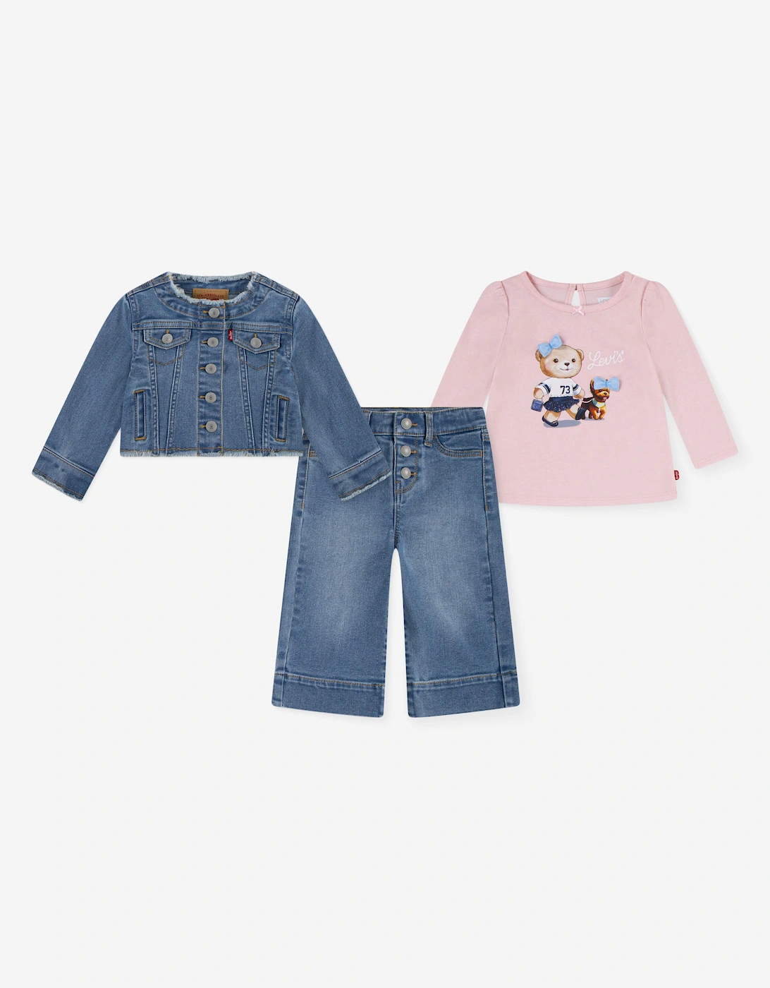 Baby Girls 3 Piece Jeans Set in Pink, 6 of 5