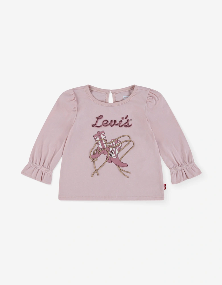 Baby Girls Long Sleeve Knot Front Top in Pink