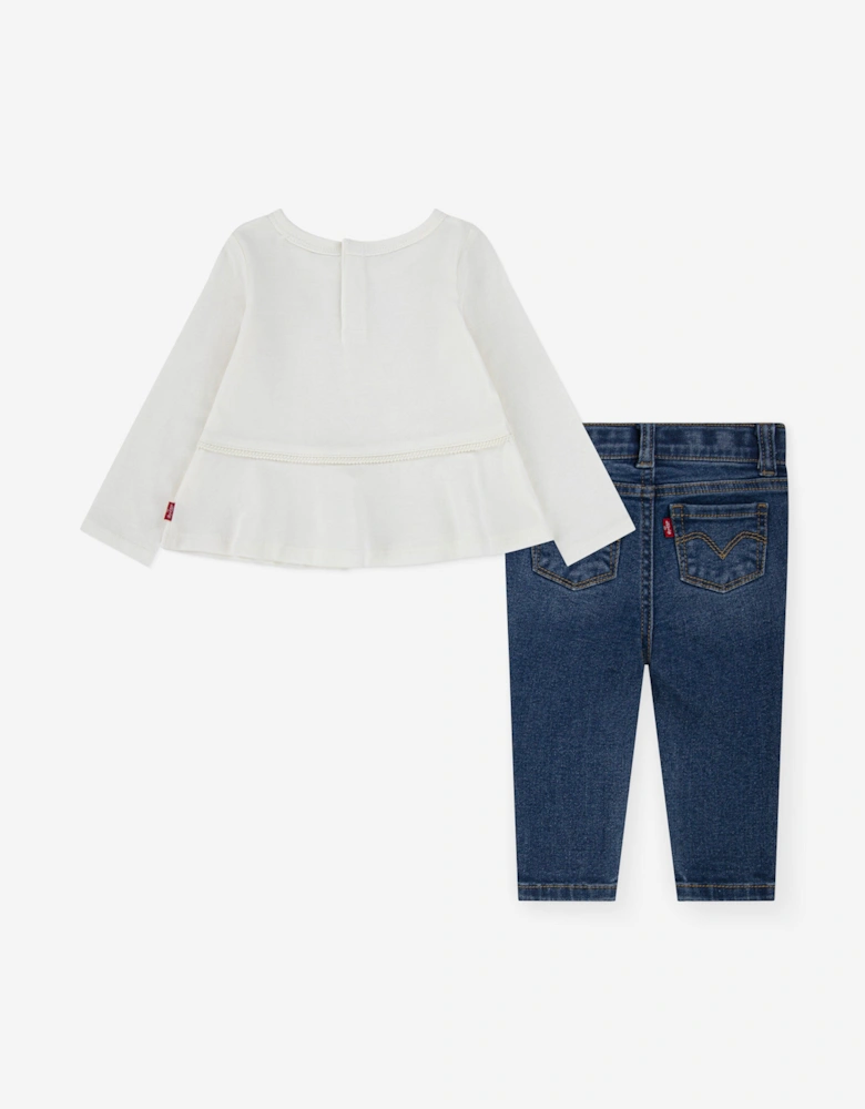 Baby Girls Peplum Top and Jeans Set in Ivory