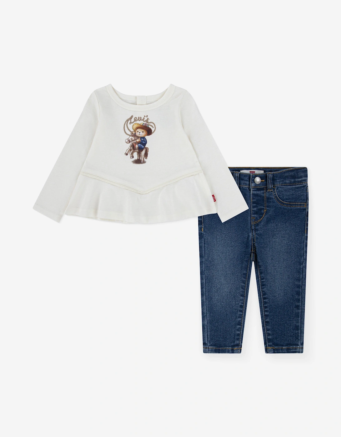 Baby Girls Peplum Top and Jeans Set in Ivory, 6 of 5