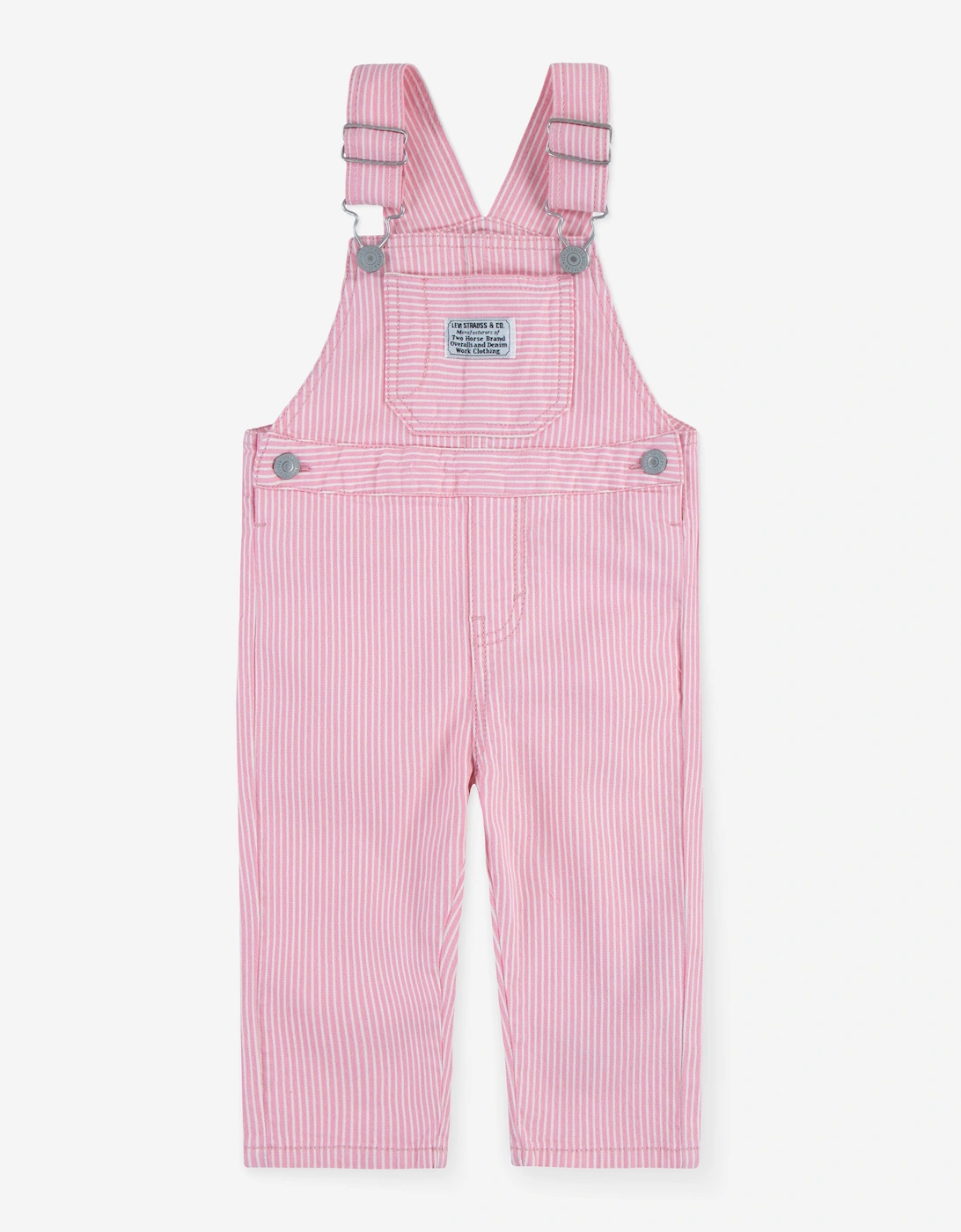 Baby Girls Railroad Stripe Dungarees in Pink, 5 of 4