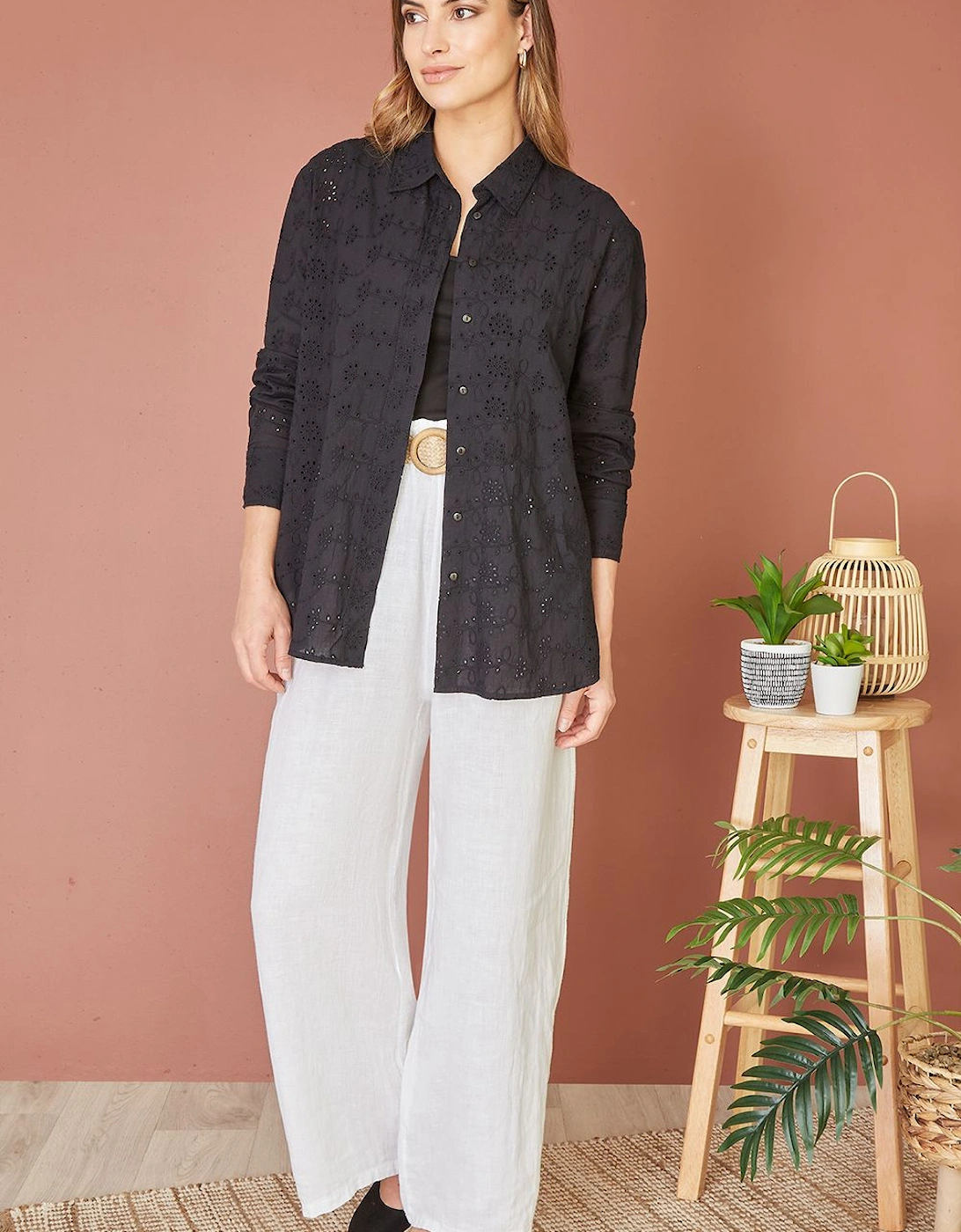 Black Organic Cotton Broderie Anglaise Relaxed Shirt, 2 of 1