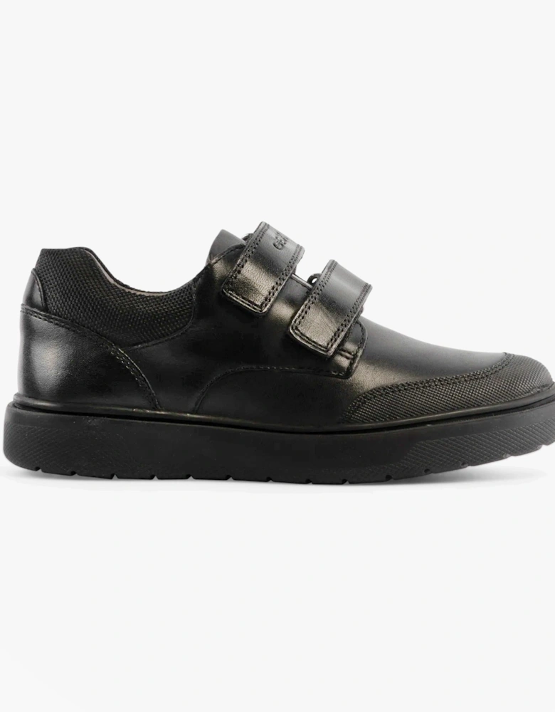J RIDDOCK Boys Leather Touch Fasten School Shoes Black