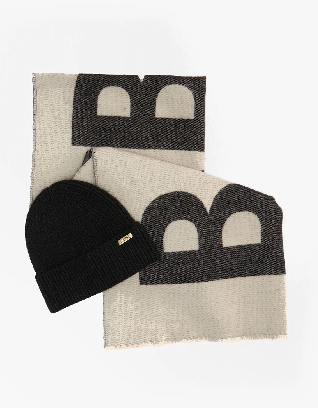 Women's Barbour PENDLE BEANIE & MILLA SCARF Gift Set Womens Black/Jasmine