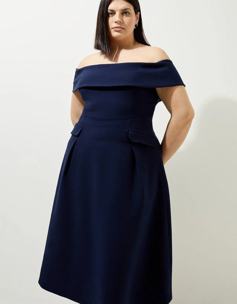 Lydia Millen Plus Size Compact Stretch Bardot Full Skirt Tailored Midaxi Dress