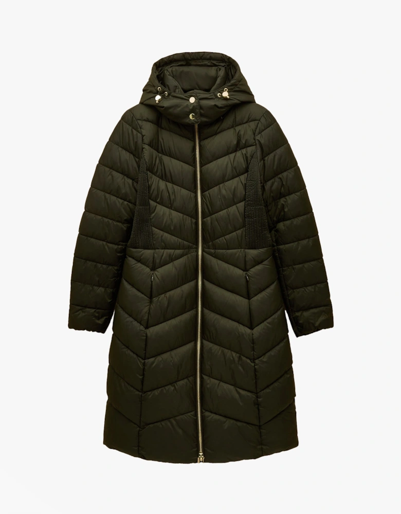 PEMBURY Showerproof Longline Padded Coat with Hood Khaki
