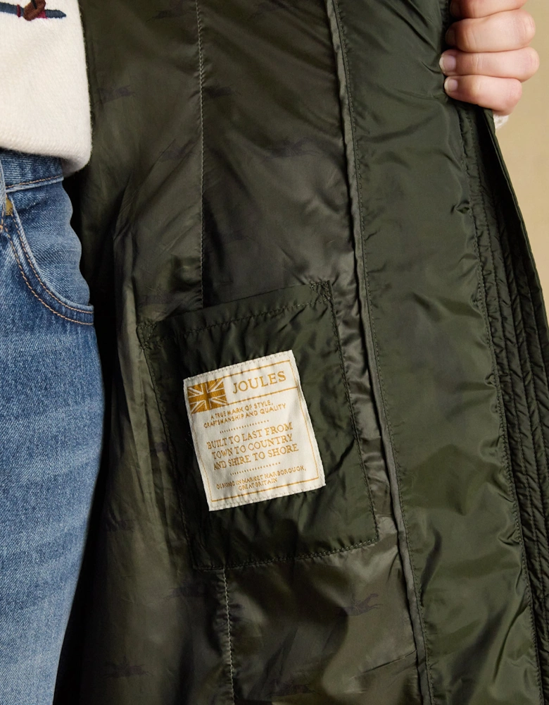 PEMBURY Showerproof Longline Padded Coat with Hood Khaki