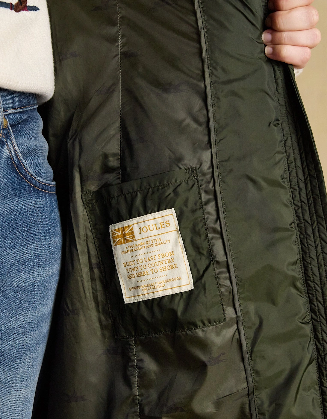 PEMBURY Showerproof Longline Padded Coat with Hood Khaki