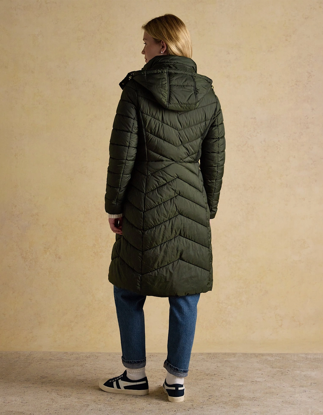 PEMBURY Showerproof Longline Padded Coat with Hood Khaki