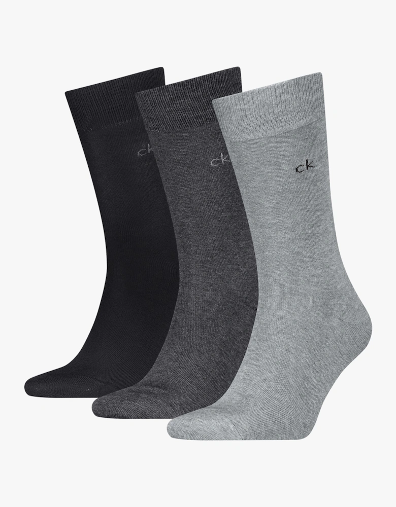3 Pack Mens Crew Socks Grey Melange