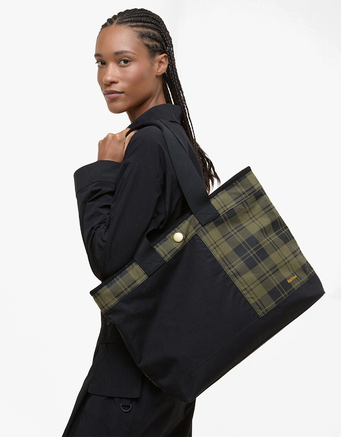 MYA PATCHWORK Tote Bag Womens Tote Bag Black/Olive Check