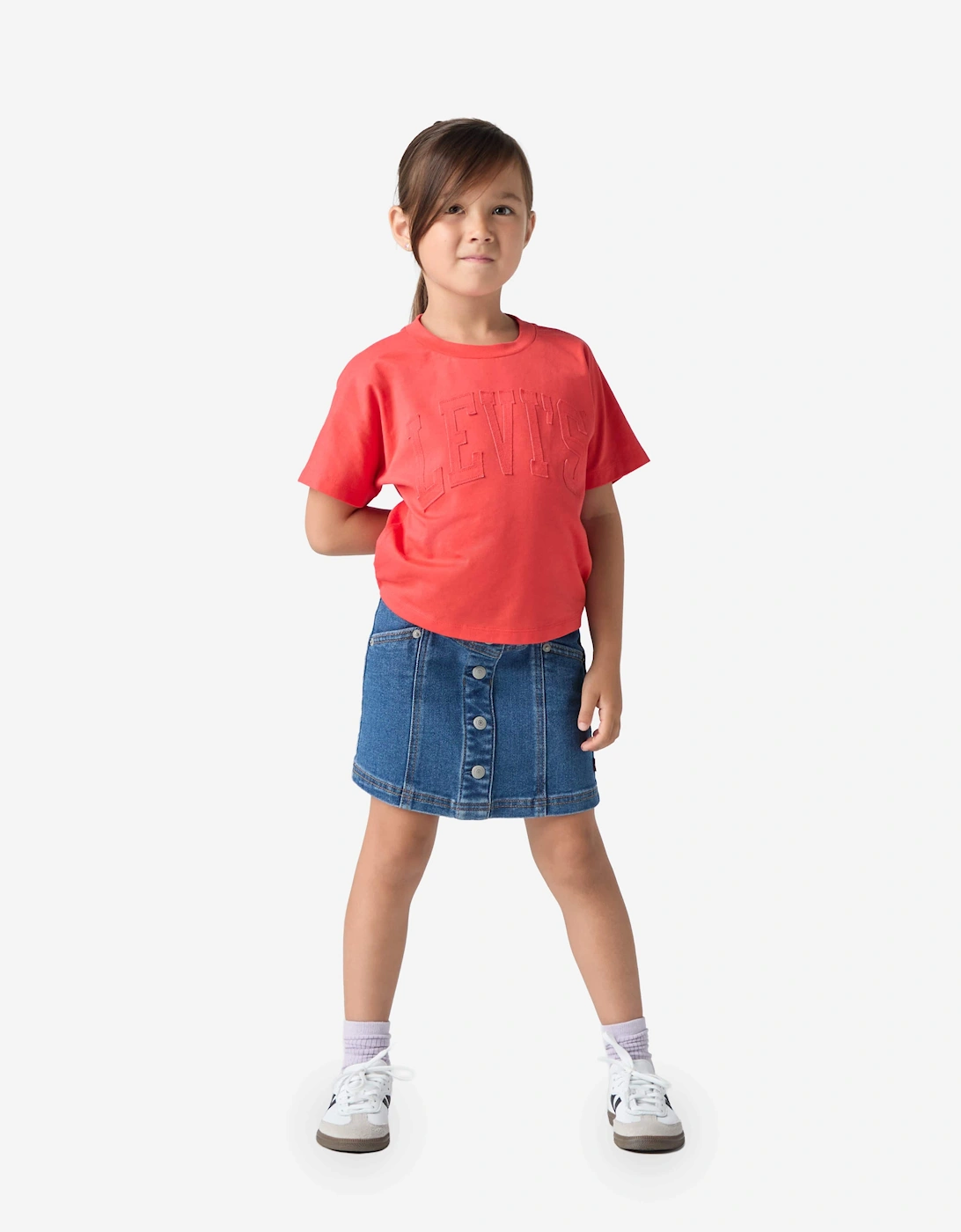 Girls Button Front Denim Skirt in Blue