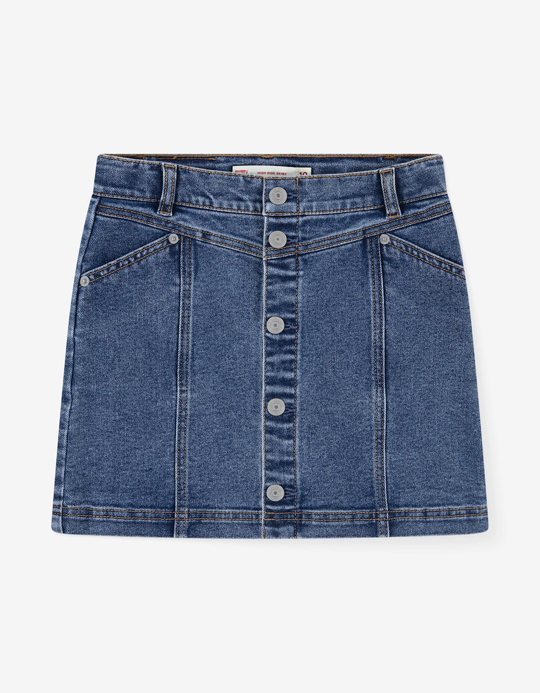 Girls Button Front Denim Skirt in Blue, 6 of 5