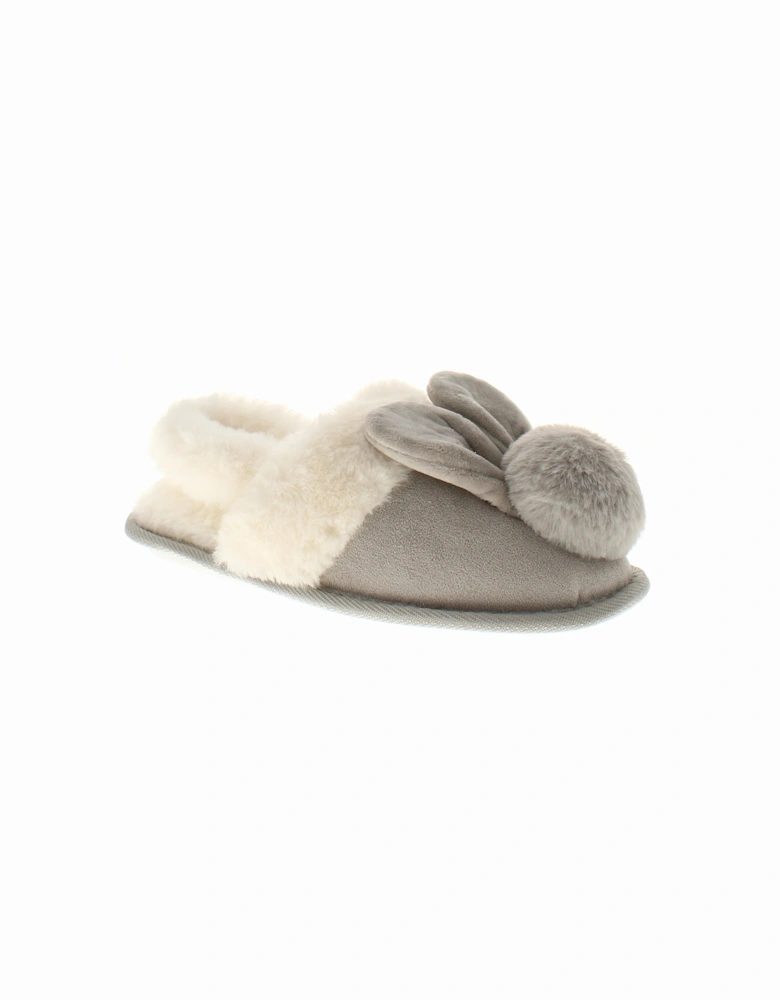 Girls Bunny Slippers Faux Fur Back Strap Yara grey UK Size