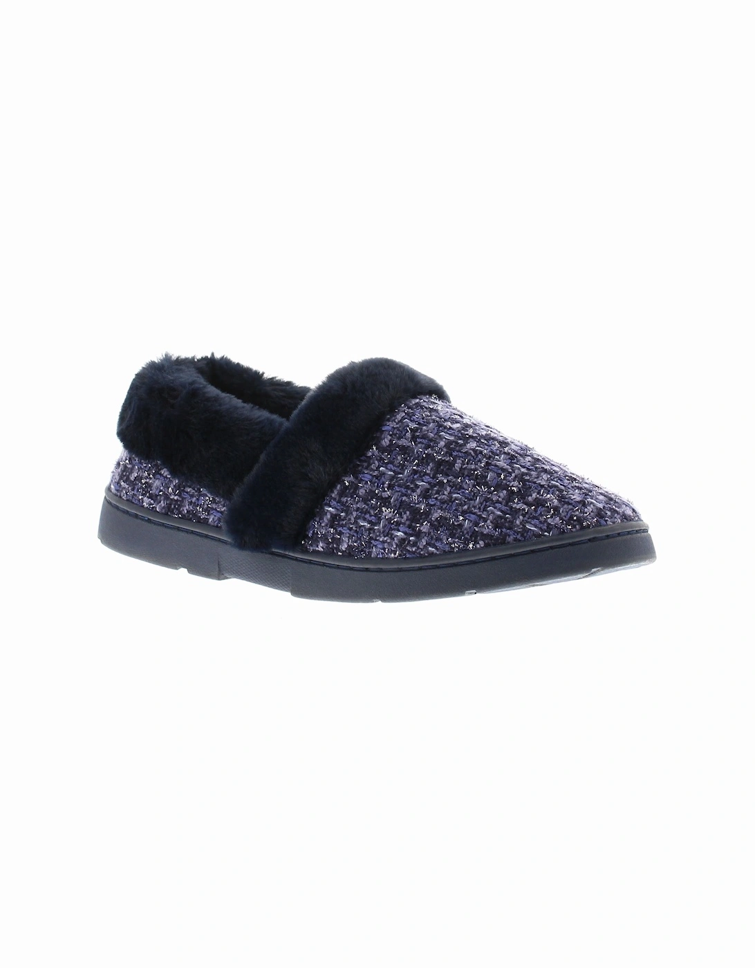 Womens Slippers Avon Slip On Fluffy Faux Fur Navy UK Size, 6 of 5