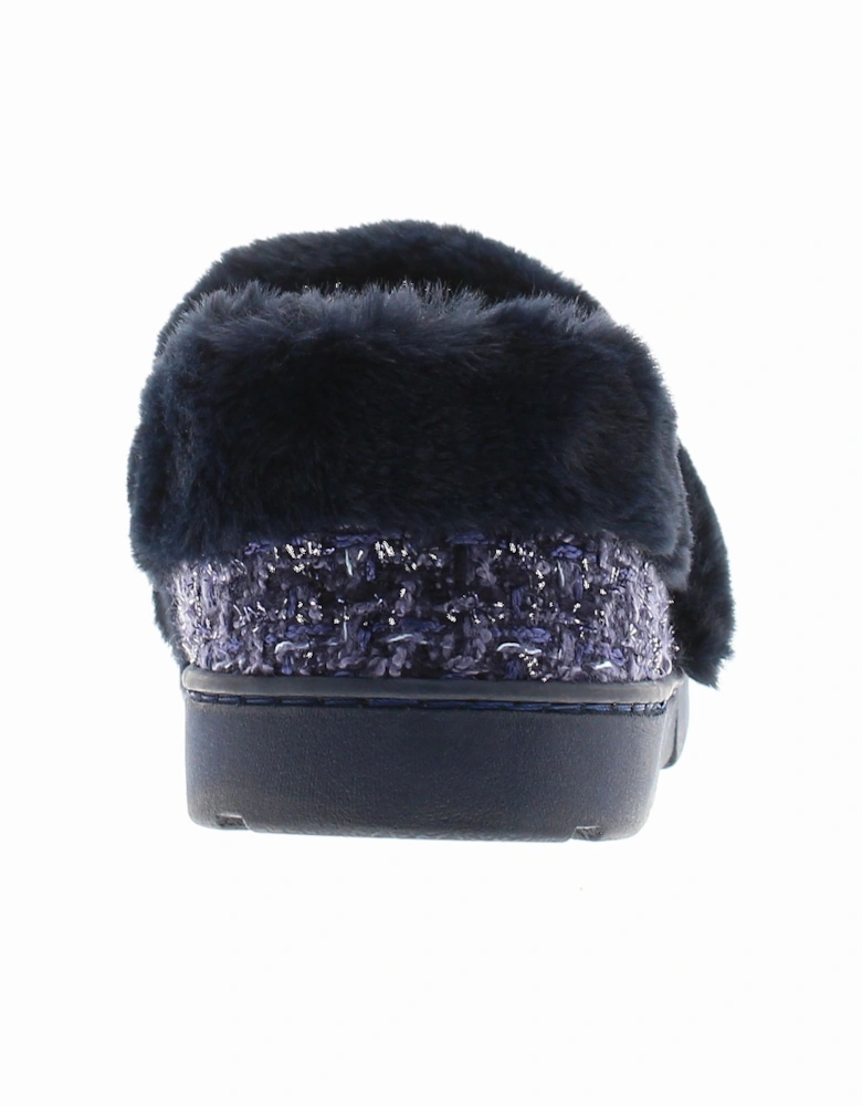 Womens Slippers Avon Slip On Fluffy Faux Fur Navy UK Size