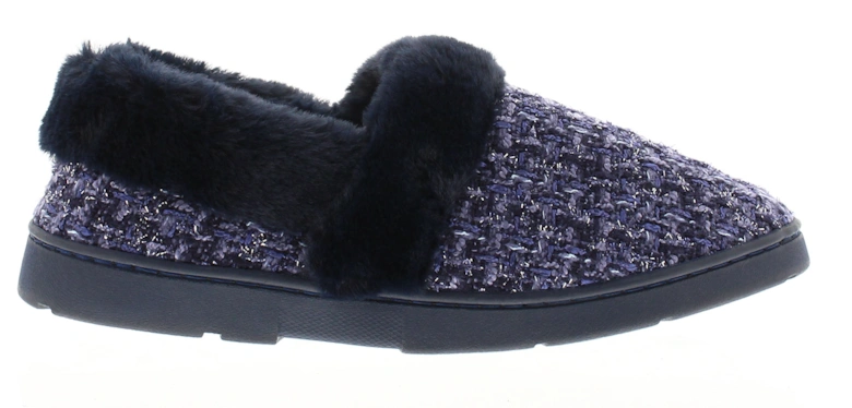 Womens Slippers Avon Slip On Fluffy Faux Fur Navy UK Size