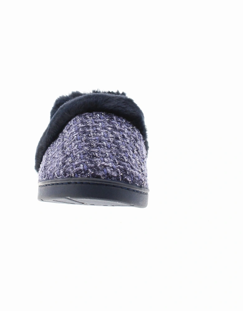 Womens Slippers Avon Slip On Fluffy Faux Fur Navy UK Size