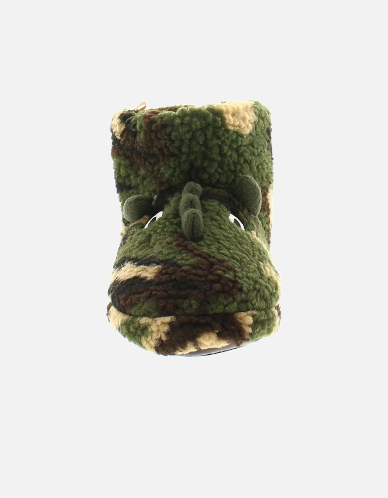 Dinosaur Hunter Boys Slippers Bootie Novelty Roland green UK Size