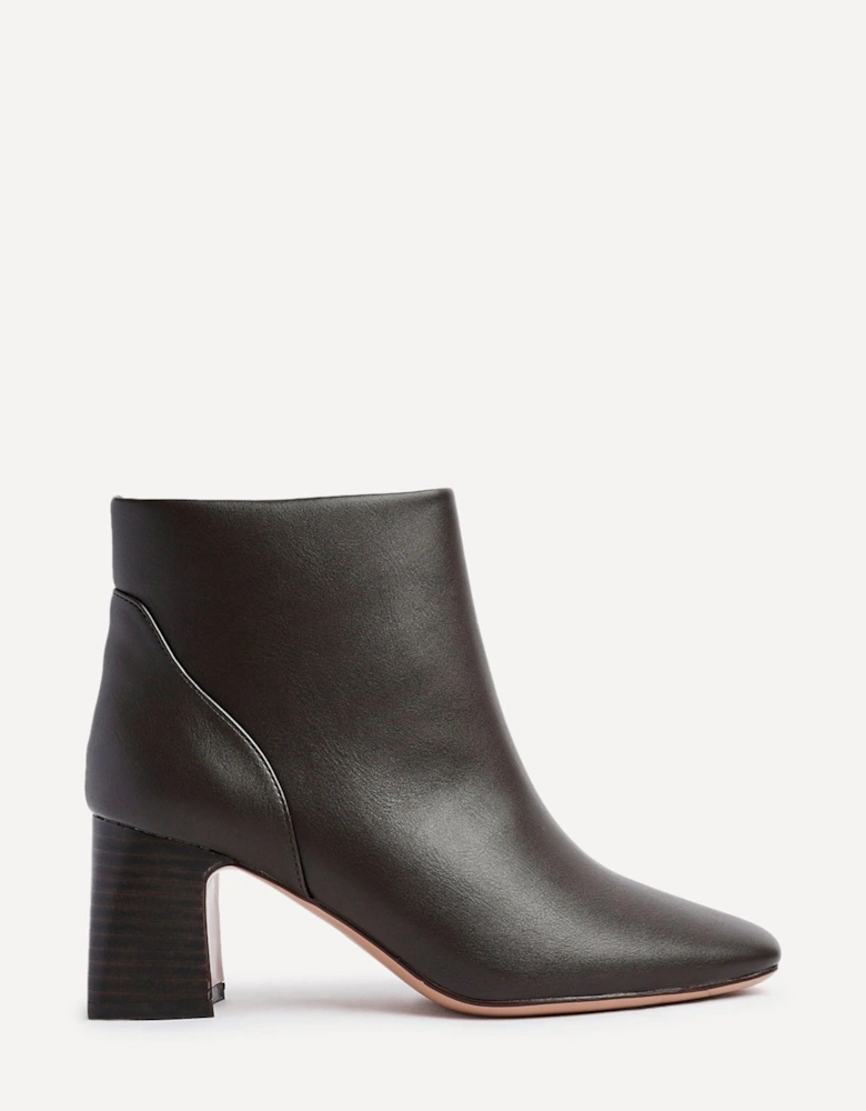 Cove Brown Faux Leather Soft Square Toe Block Heel Ankle Boot
