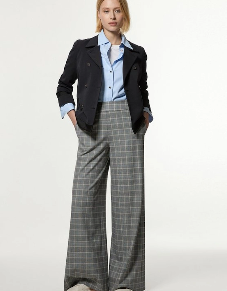 Grey Check Tailored Wide Leg Trousers