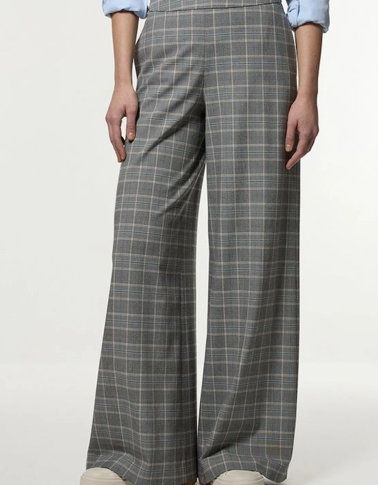 Grey Check Tailored Wide Leg Trousers