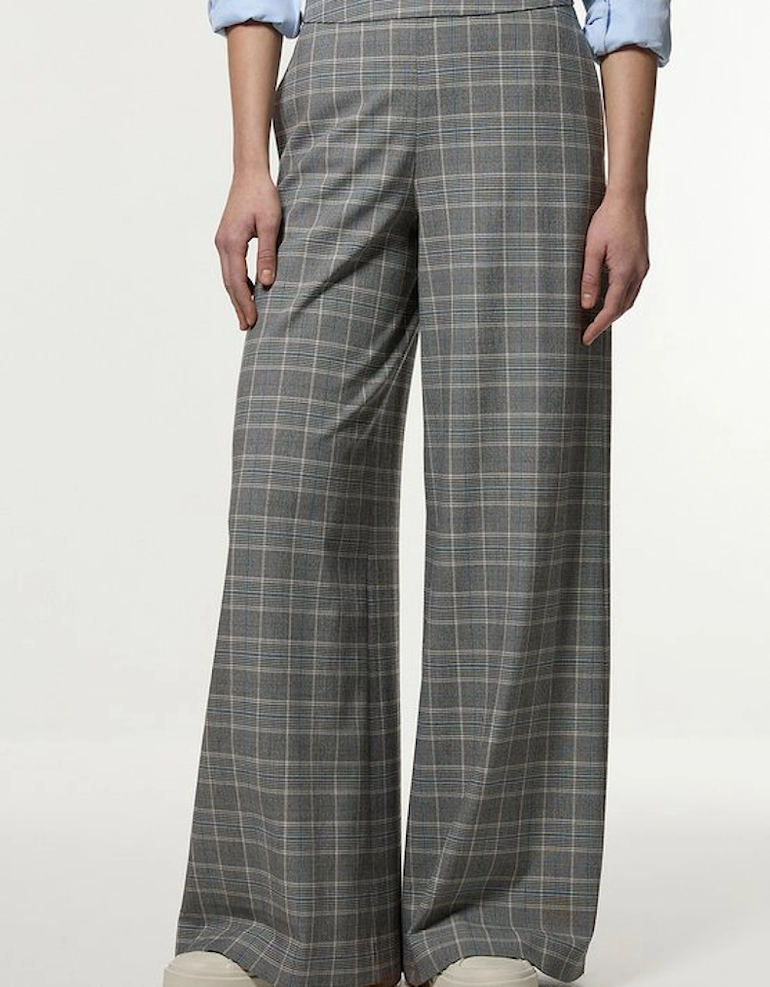 Grey Check Tailored Wide Leg Trousers