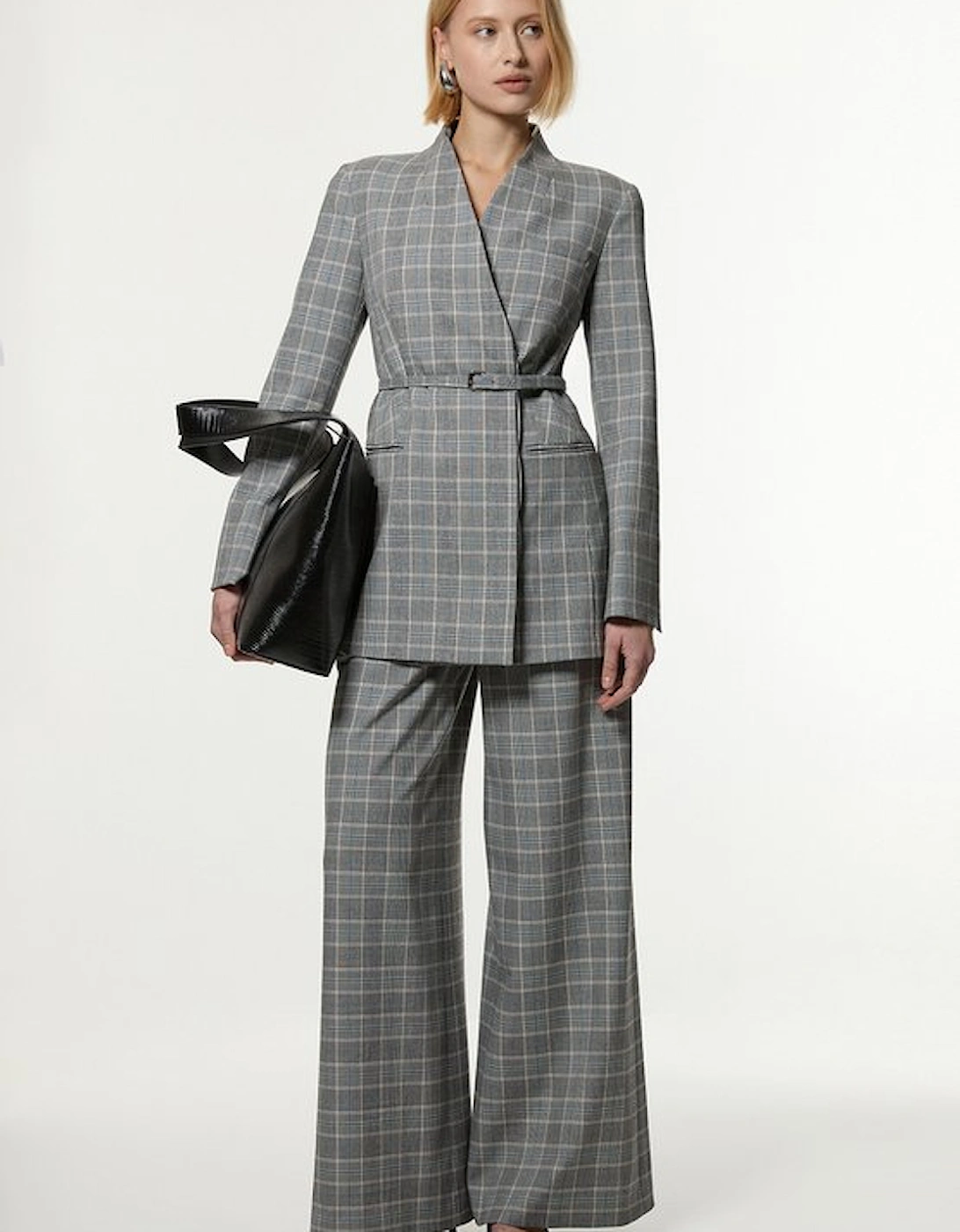 Grey Check Tailored Wide Leg Trousers, 5 of 4