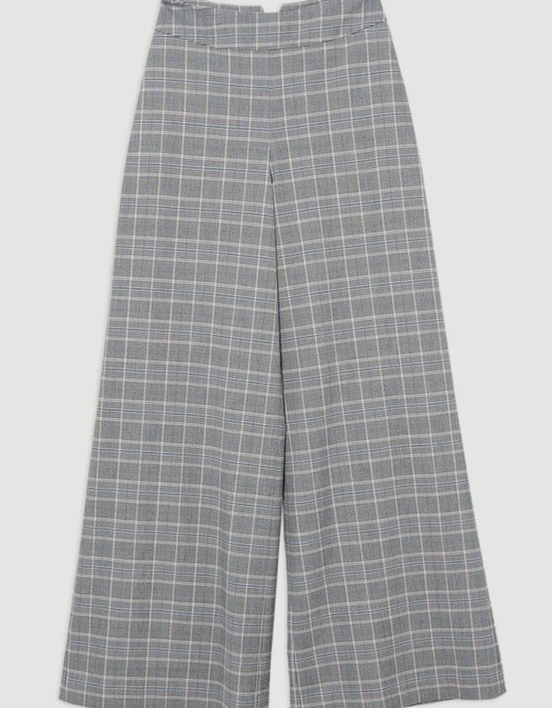 Grey Check Tailored Wide Leg Trousers