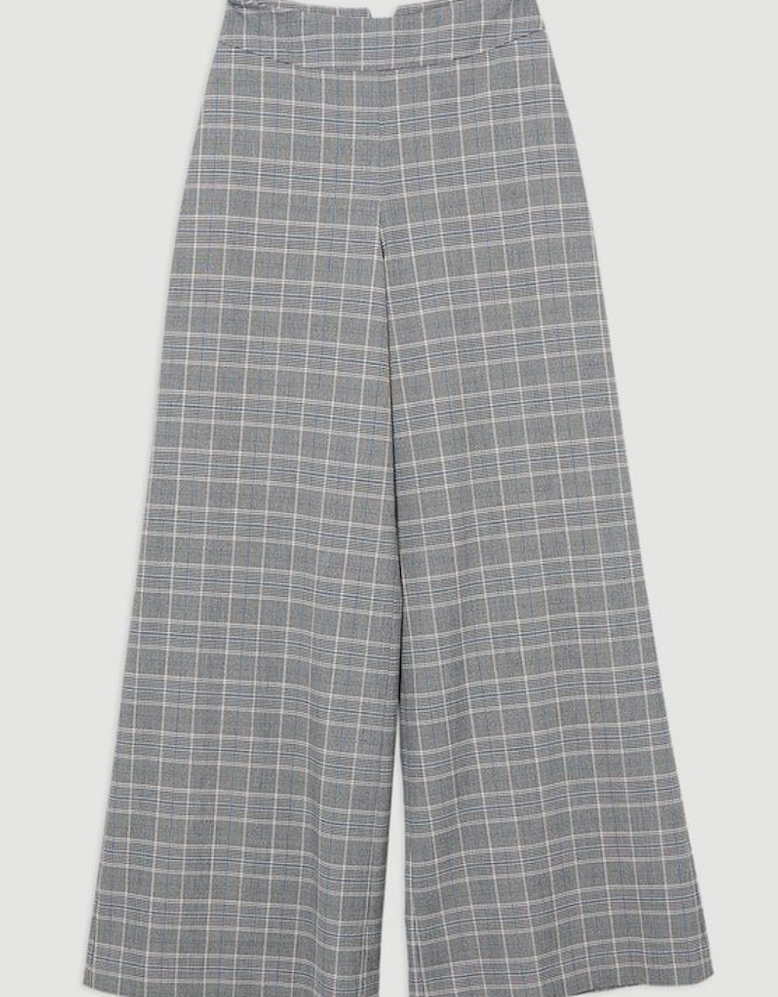 Grey Check Tailored Wide Leg Trousers
