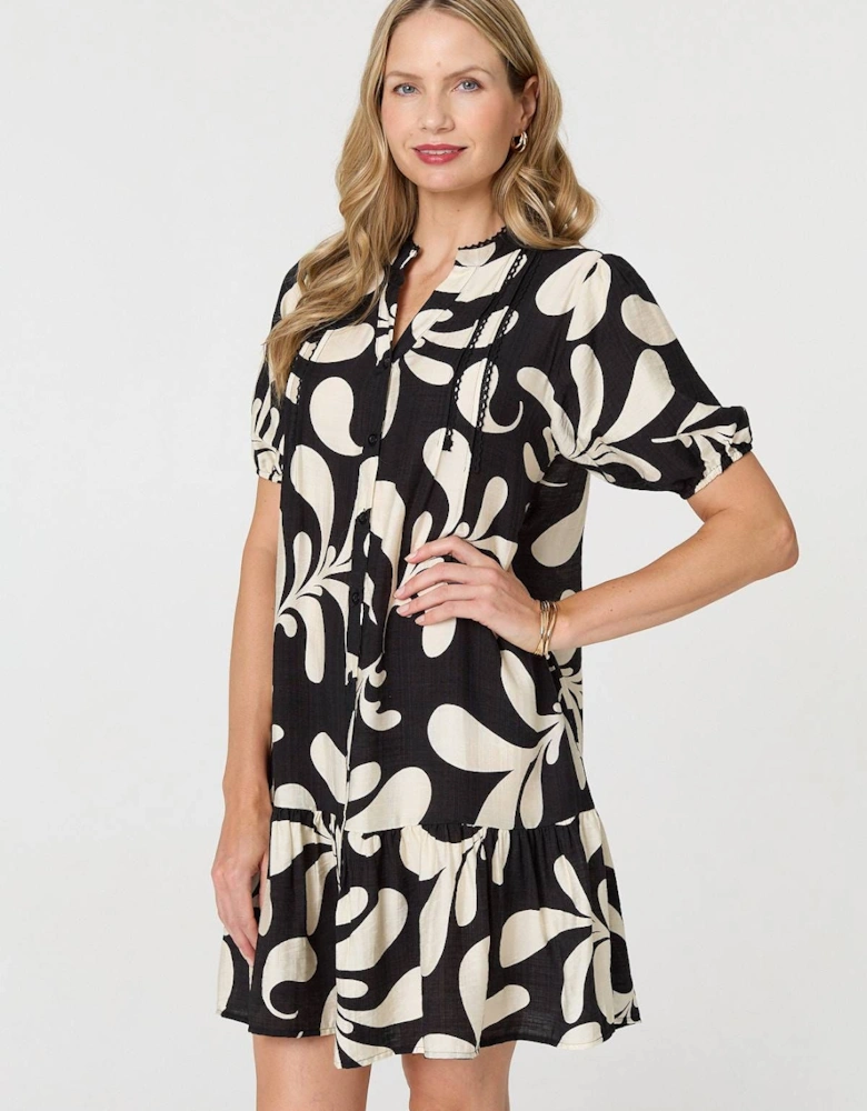 Printed 1/2 Sleeve Tiered Short Dress