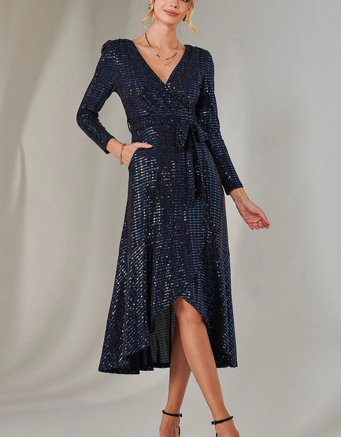 Long Sleeve Metallic Spot Maxi Dress, 2 of 1