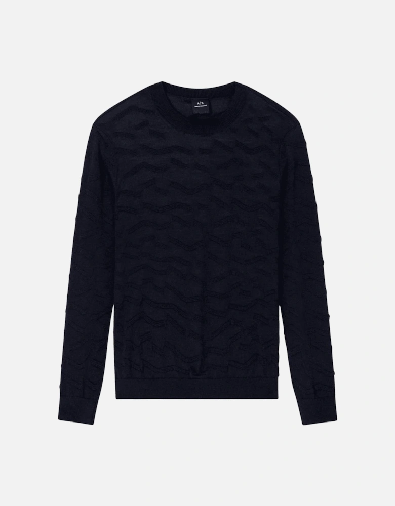 Wave Texture Navy Knitwear Sweater
