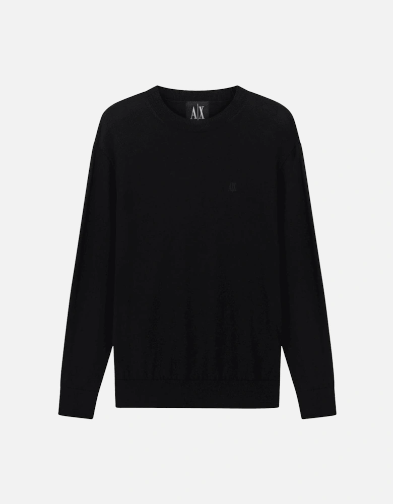 Embroidered Logo Fine Knit Black Knitwear Jumper