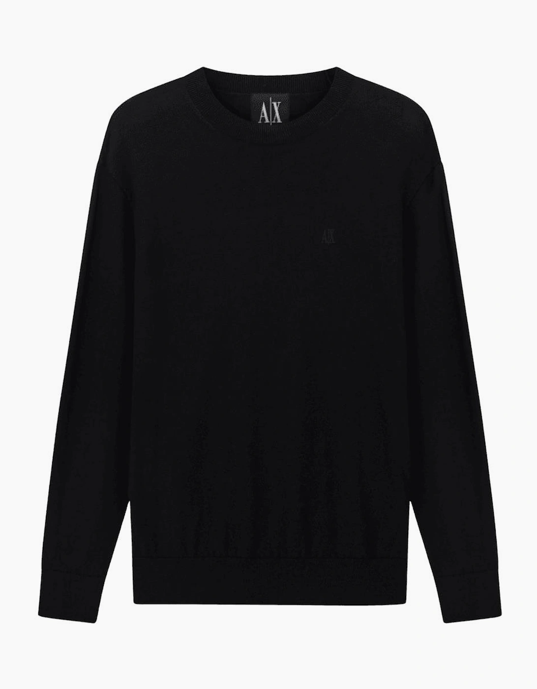 Armani Exchange Men's Embroidered Logo Fine Knit Black Knitwear Jumper - Size: 40