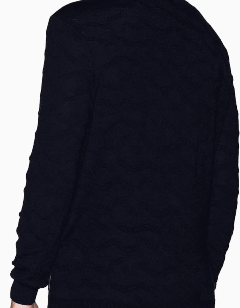Wave Texture Navy Knitwear Sweater