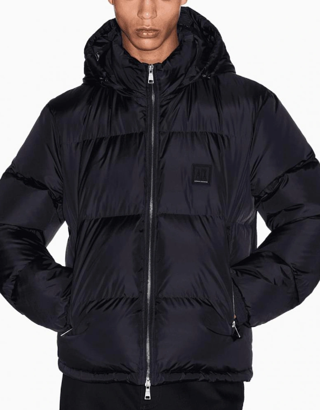 Nylon Black Hooded Puffer Jacket