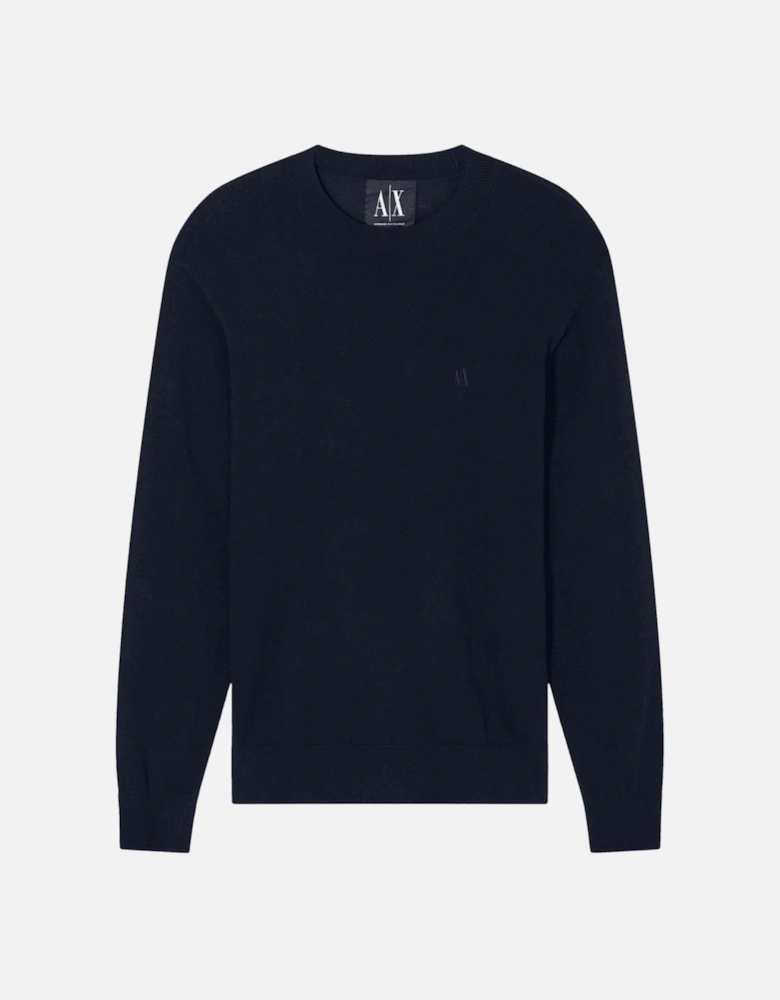 Embroidered Logo Fine Knit Navy Knitwear Jumper